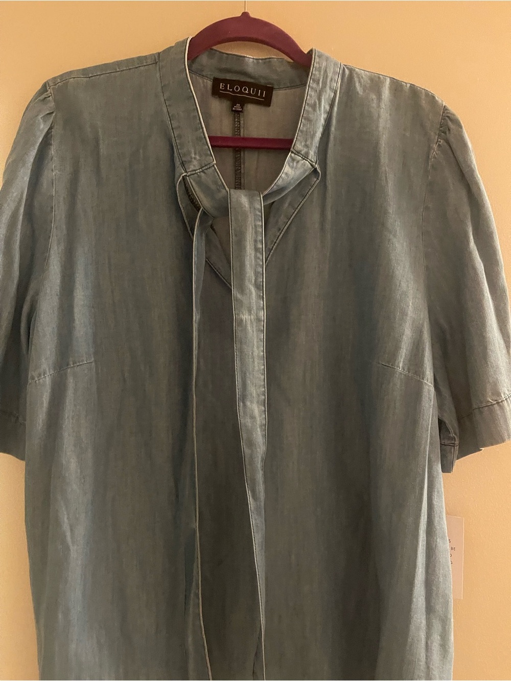 Eloquii Light Blue Denim Tie-Neck Shirt